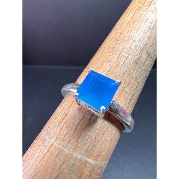 Square cut blue chalcedony sterling silver ring size 6 - Picture 13 of 16